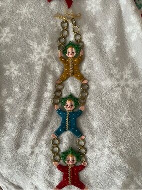 Vintage Rare Bucilla Felt Sequin Christmas Pixies Wall Hanging
